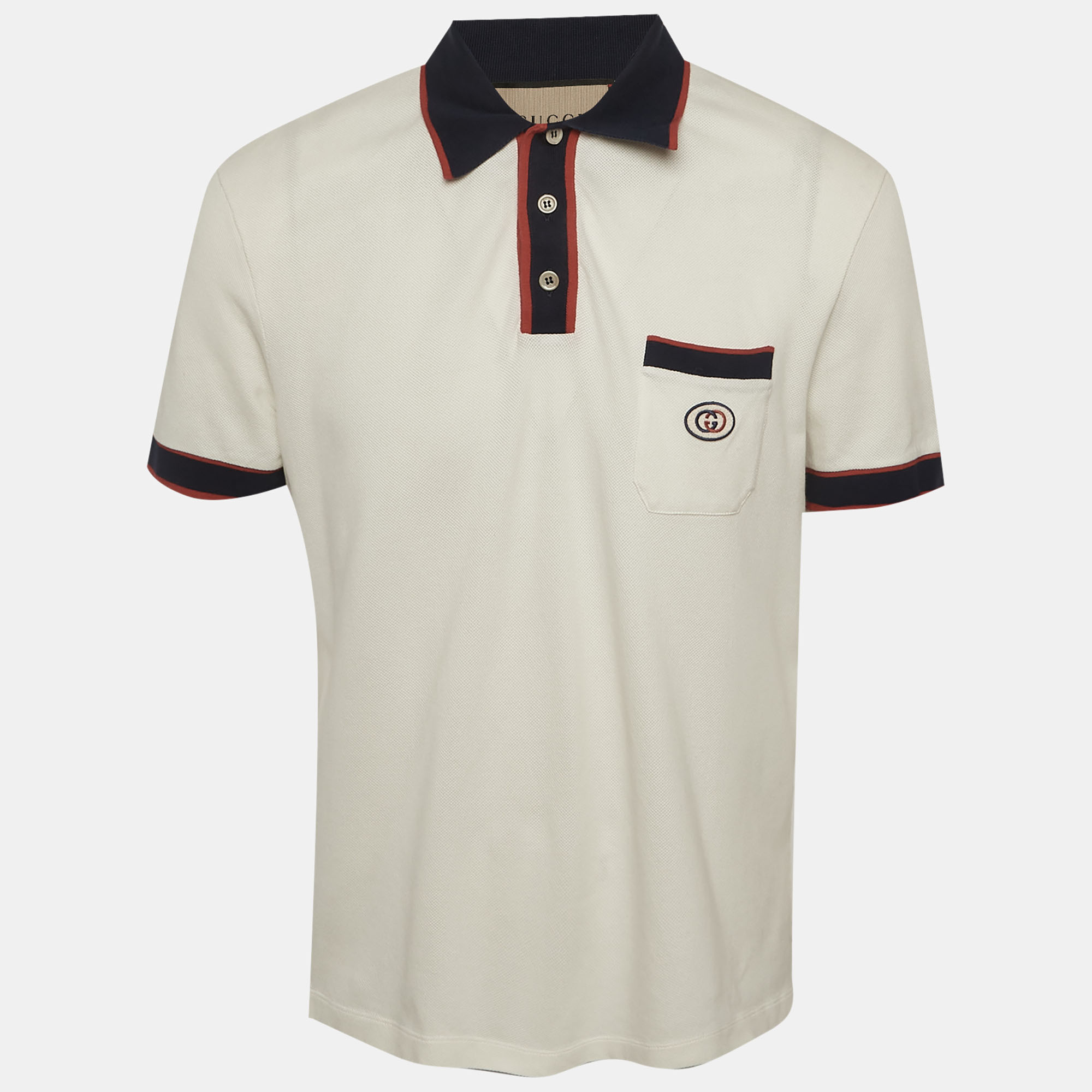 

Gucci White GG Applique Pique Polo T-Shirt XXL