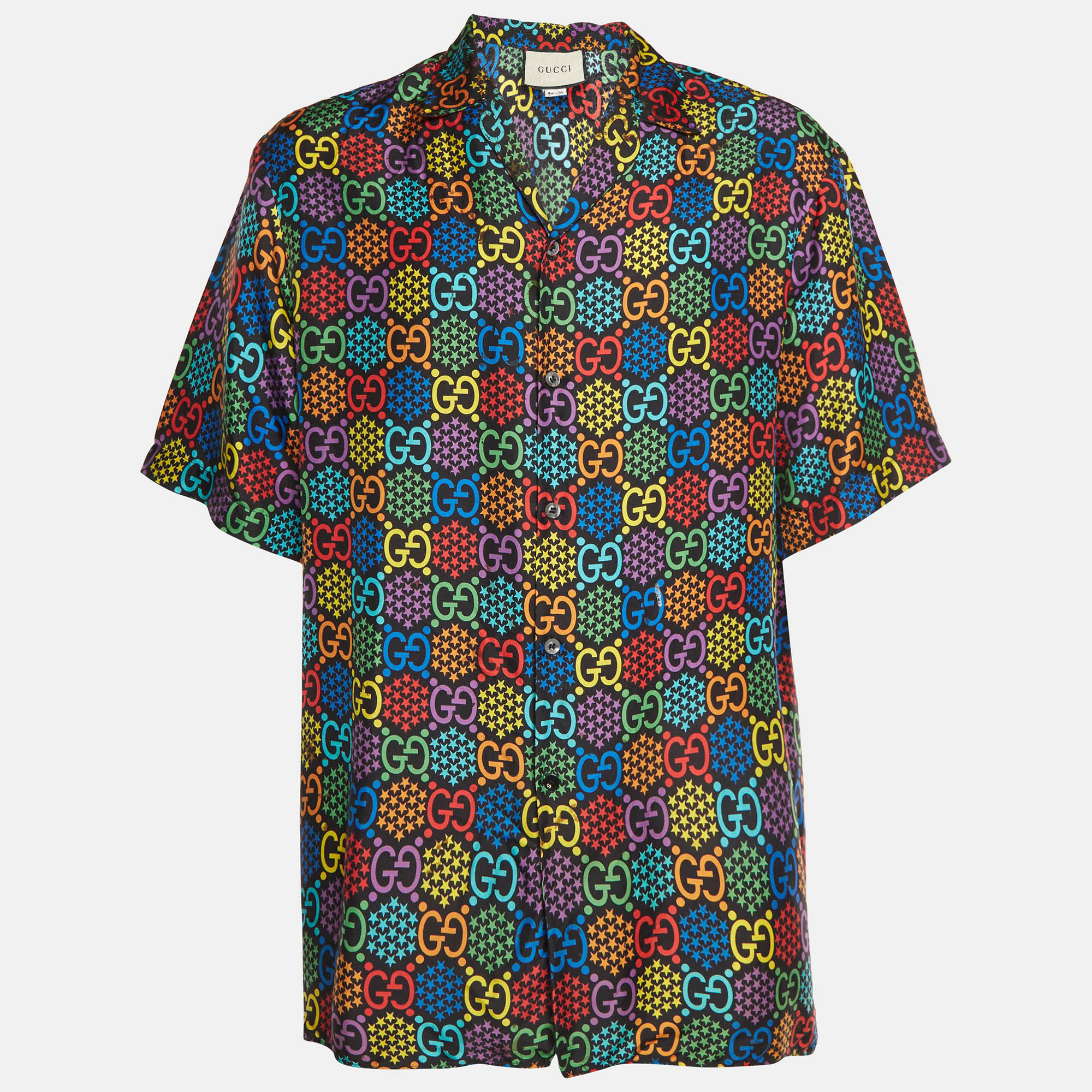 

Gucci GG Multicolor Psychedelic GG Print Silk Twill Bowling Shirt L