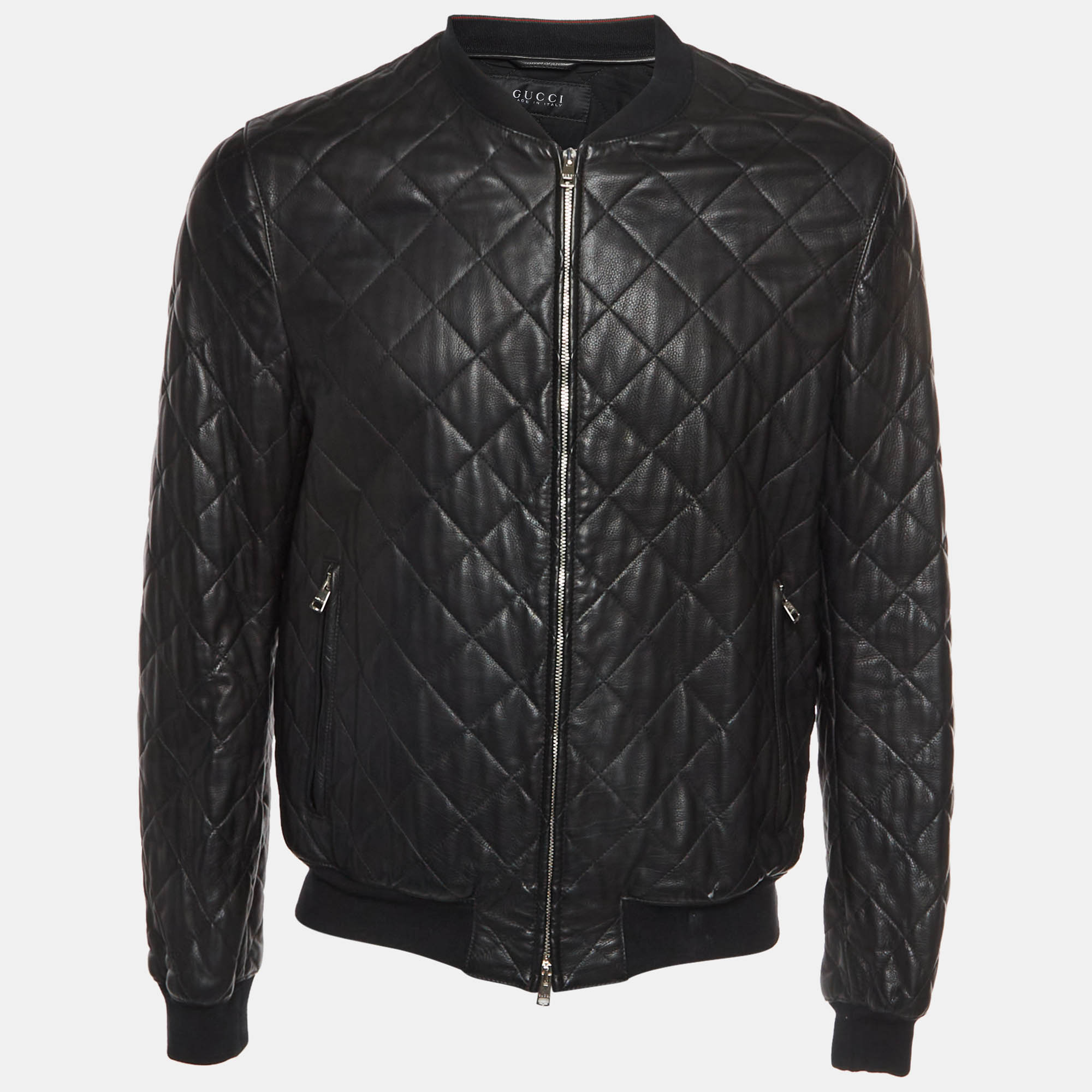 

Gucci Black Quilted Leather Bomber Jacket XL