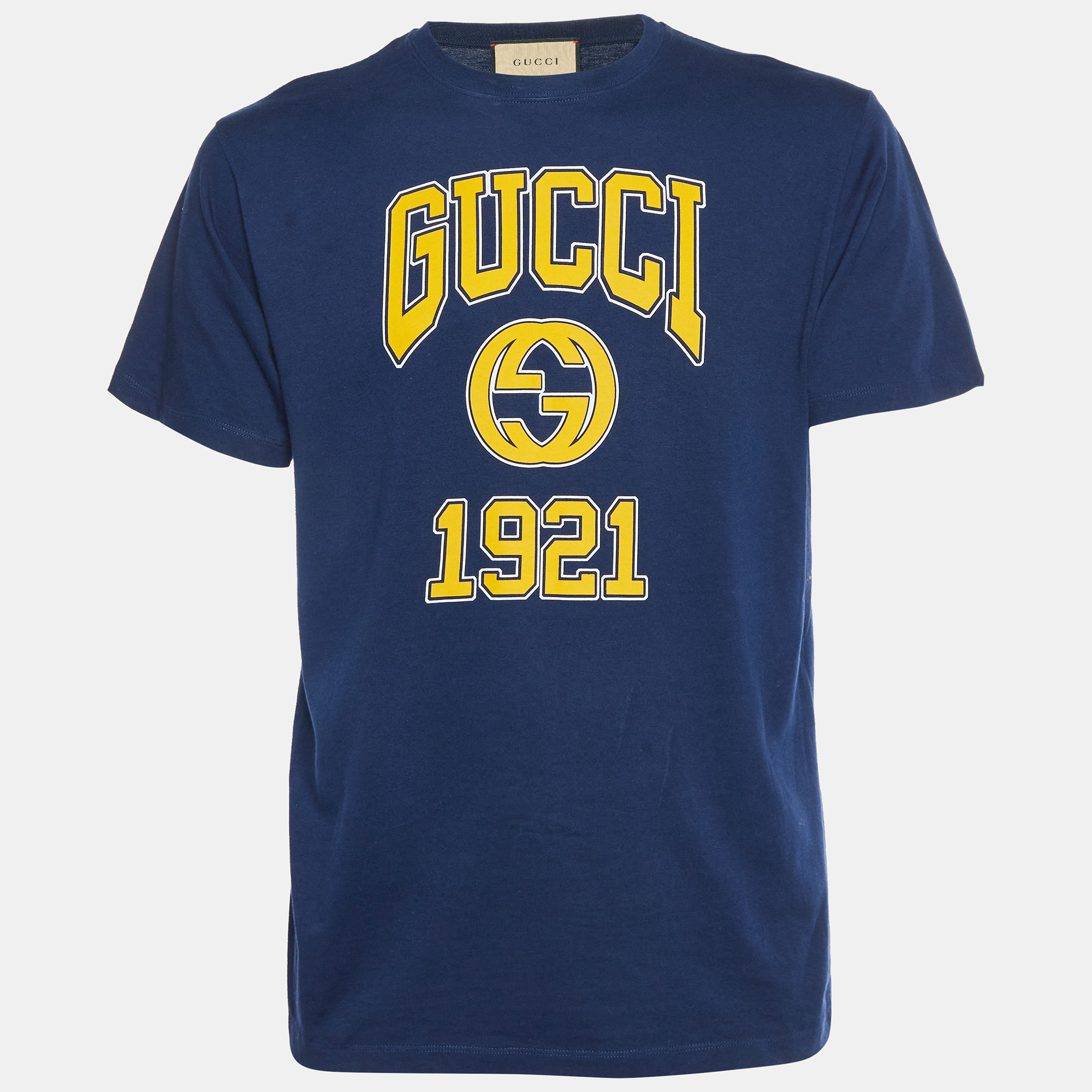 

Gucci Navy Blue Logo Print Jersey Crewneck T-Shirt XS
