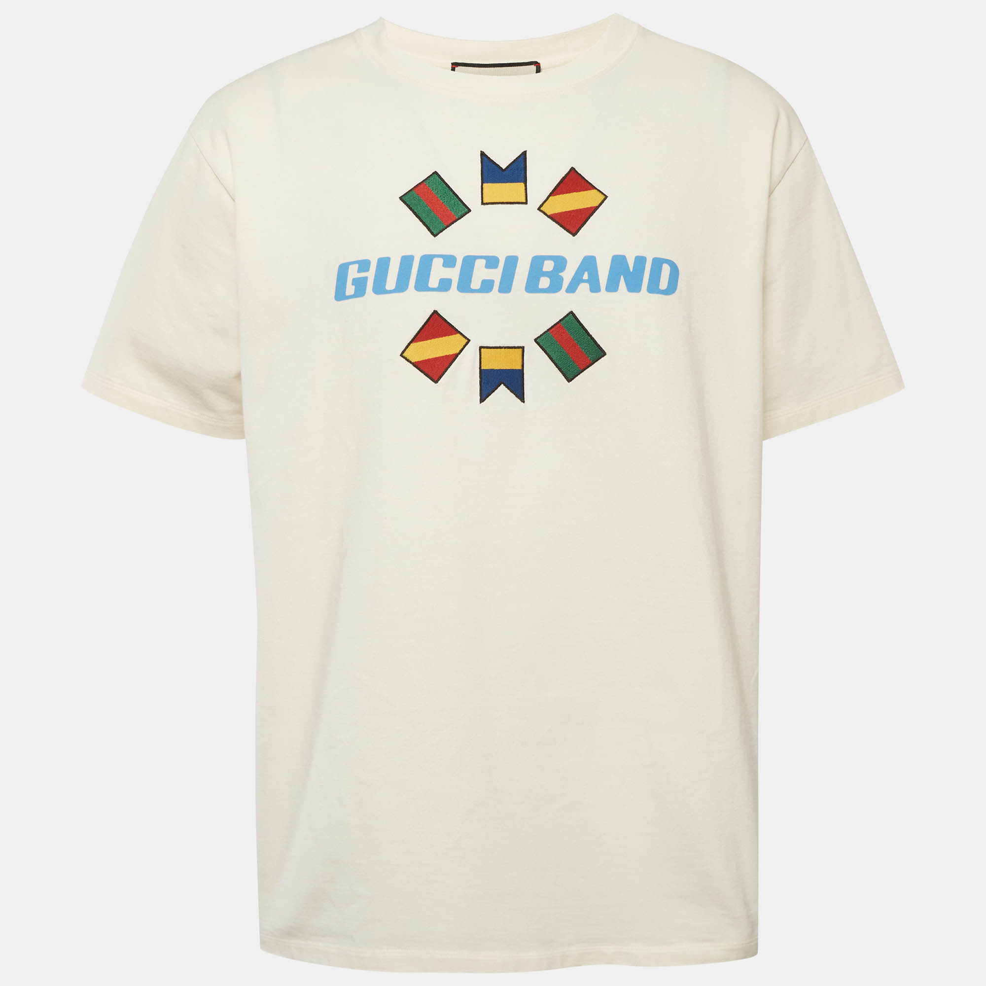 

Gucci Cream Logo Band Print Cotton T-Shirt XL