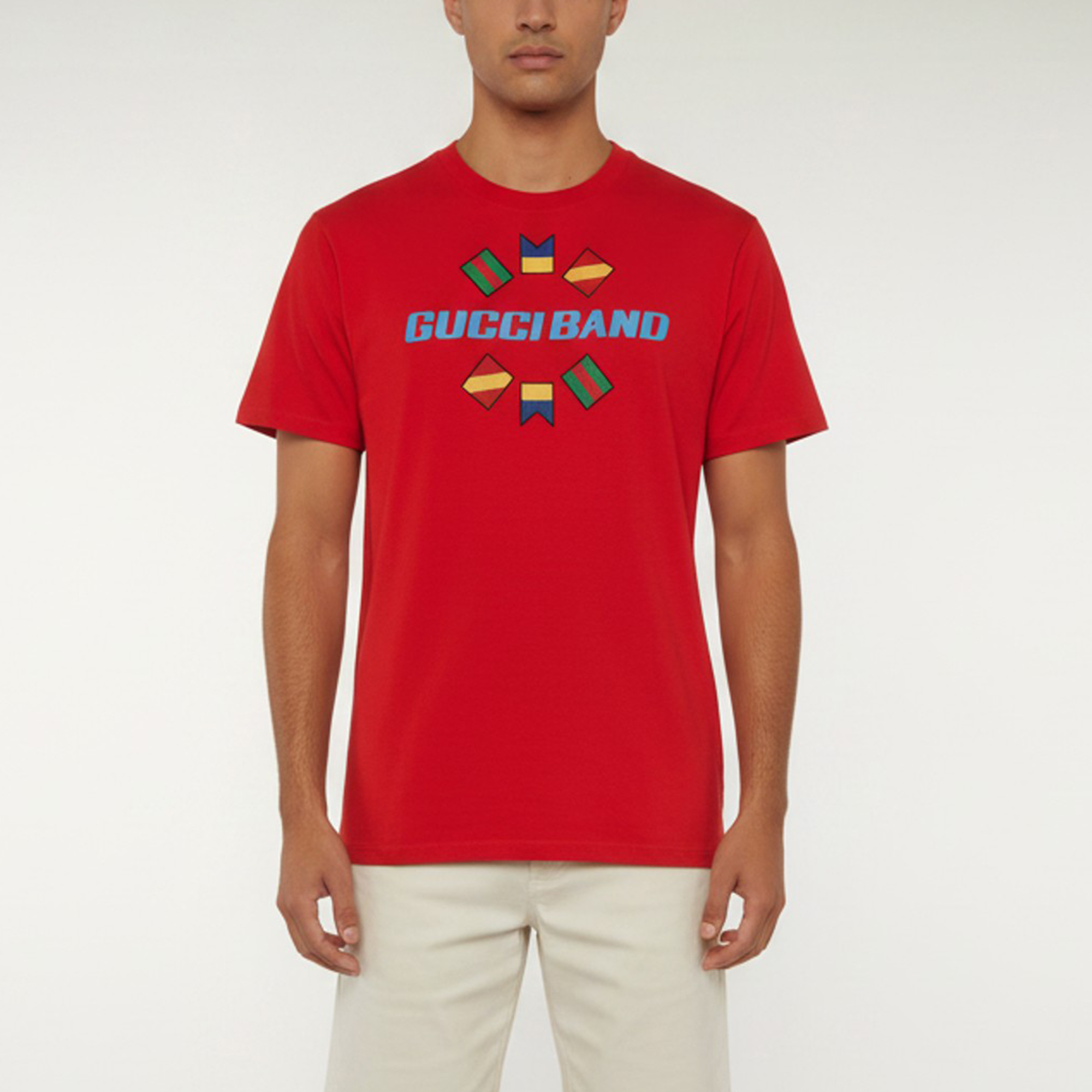 

Gucci Red Gucci Band Graphic Embroidered Jersey T-Shirt S