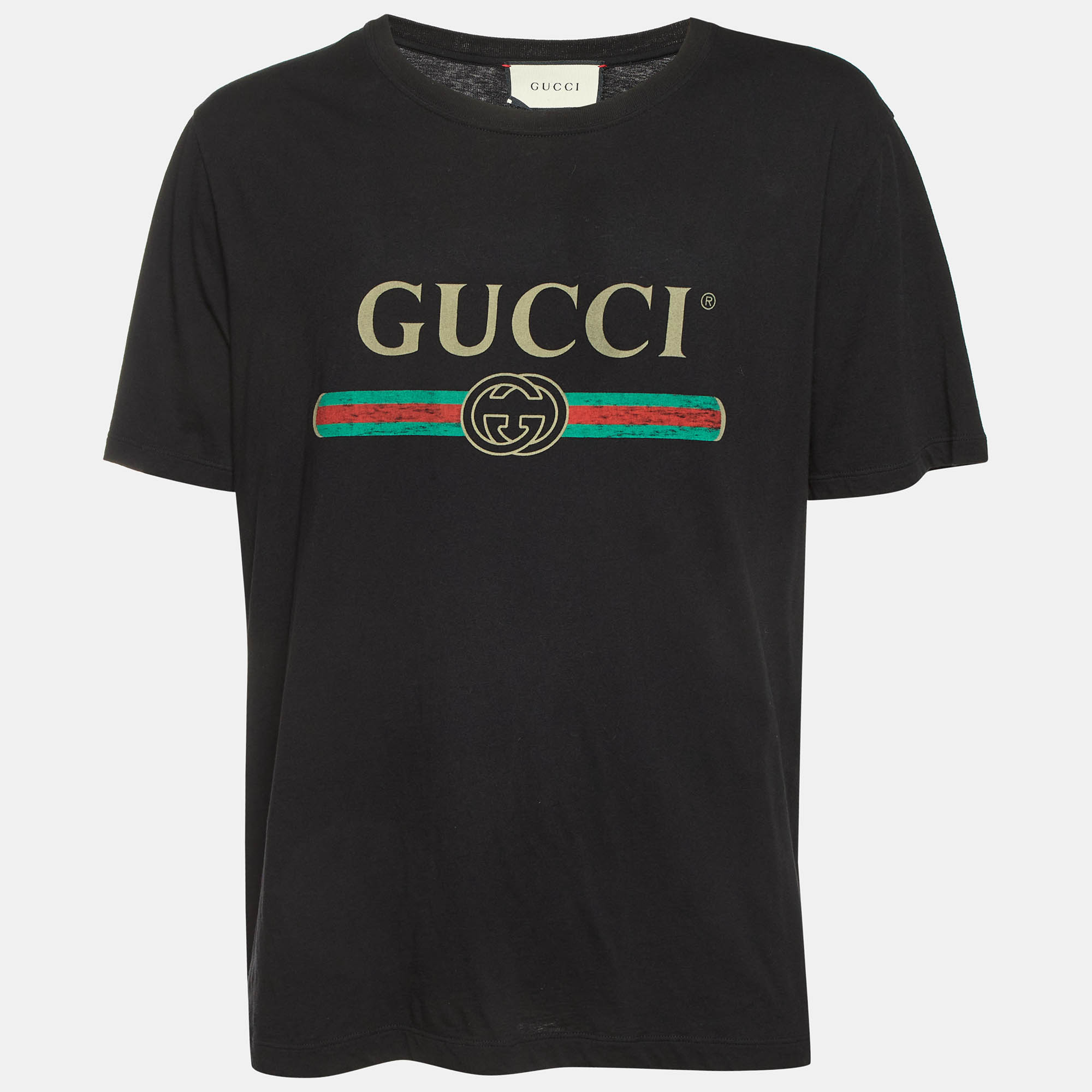 

Gucci Black Logo Graphic Distressed Jersey T-Shirt XL