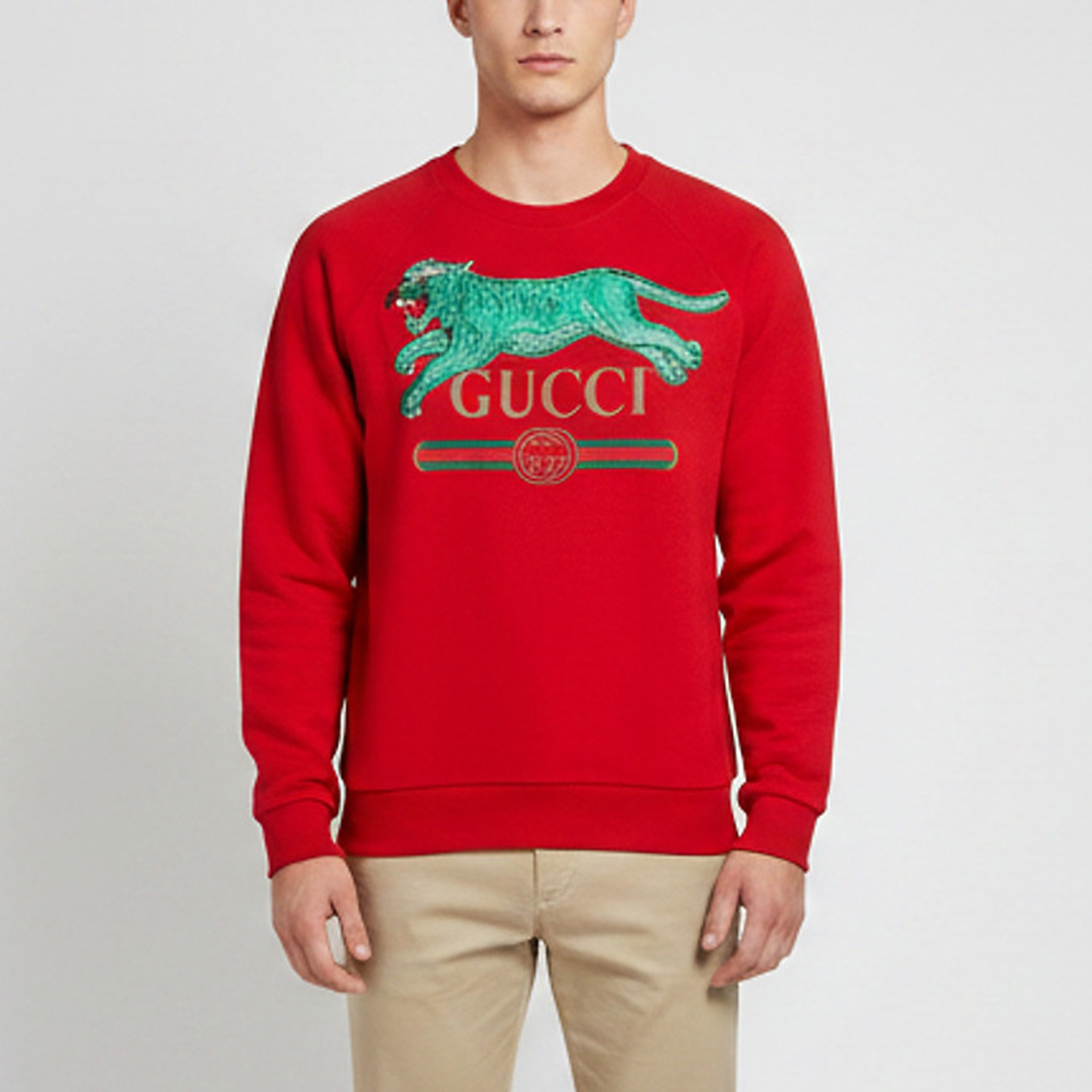 

Gucci Red Tiger Applique Cotton Knit Crewneck Sweatshirt L