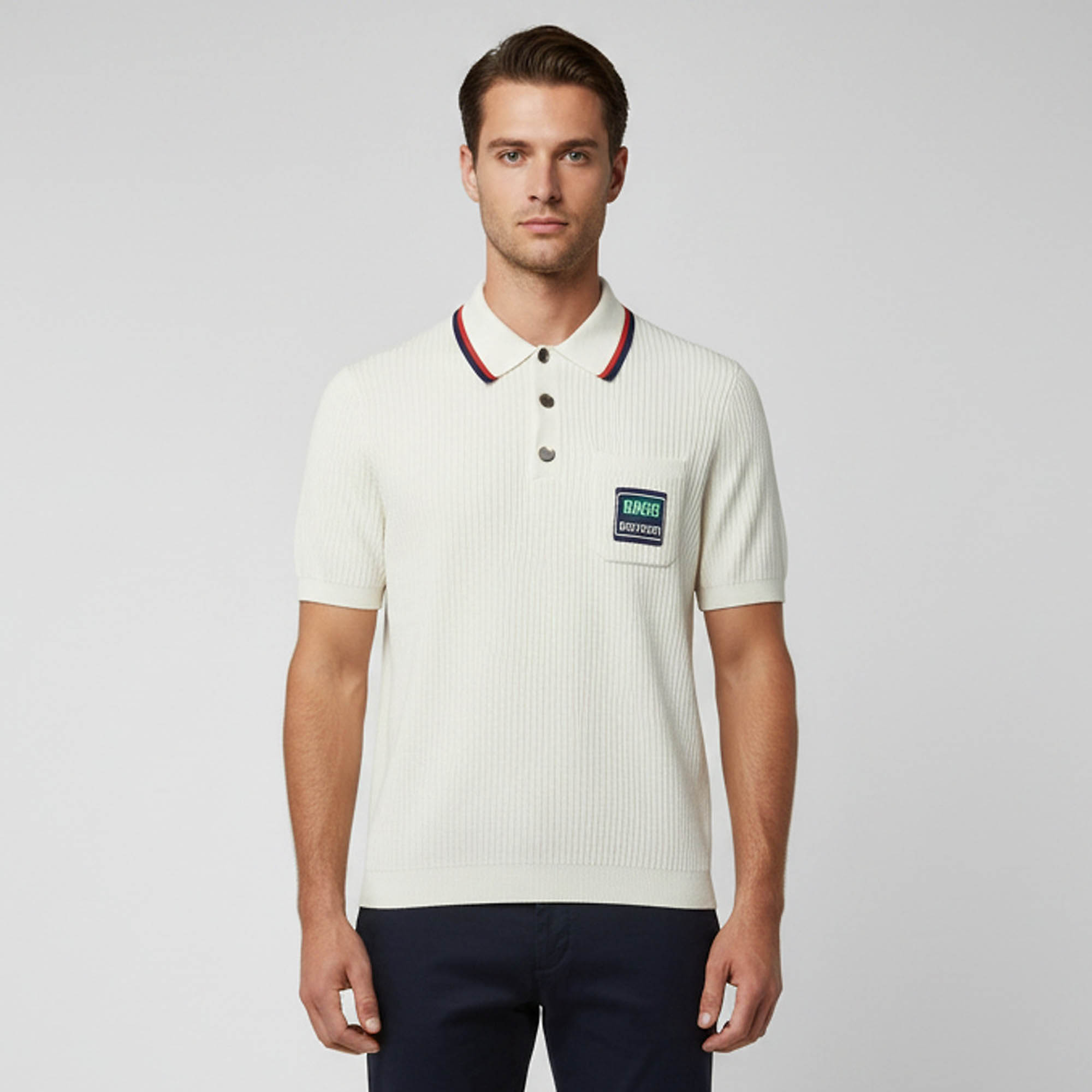 

Gucci Ivory Cotton Knit Stripe Detail Polo T-Shirt L, Cream