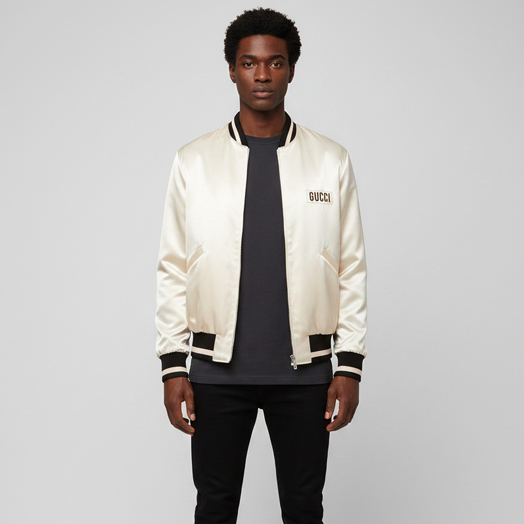 Gucci Black/Cream Monogram Nylon Reversible Bomber Jacket XXXL