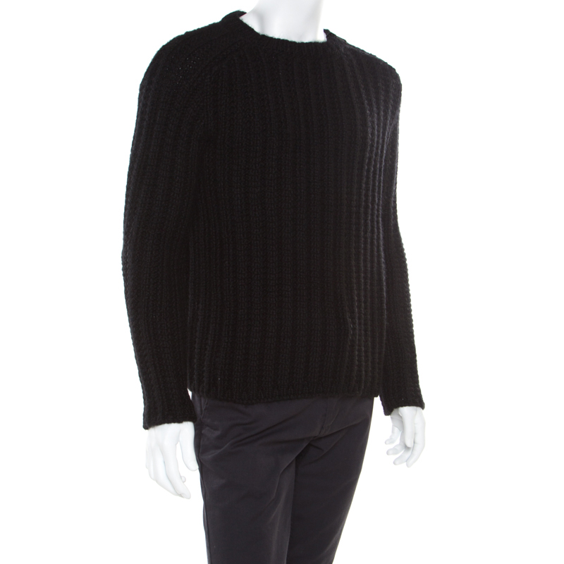 

Gucci Black Chunky Rib Knit Wool Mohair Crew Neck Sweater