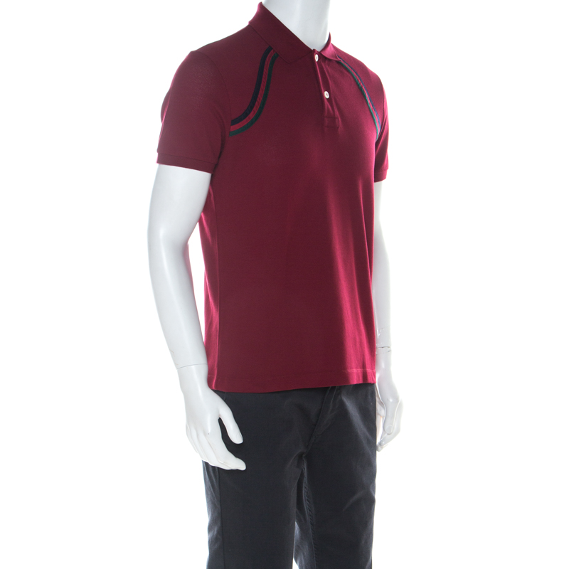 

Gucci Dark Red Honeycomb Knit Cotton Polo T Shirt