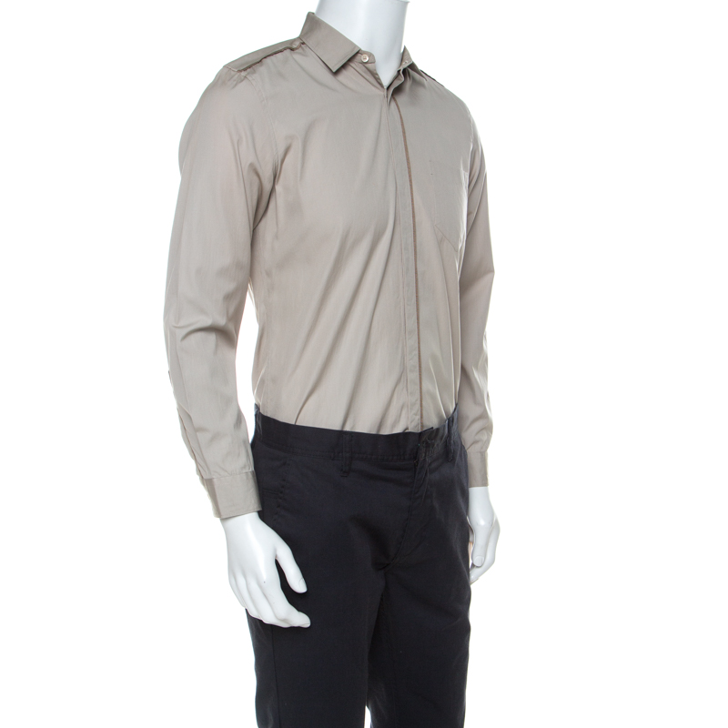 

Gucci Beige Cotton Concealed Placket Detail Long Sleeve Shirt