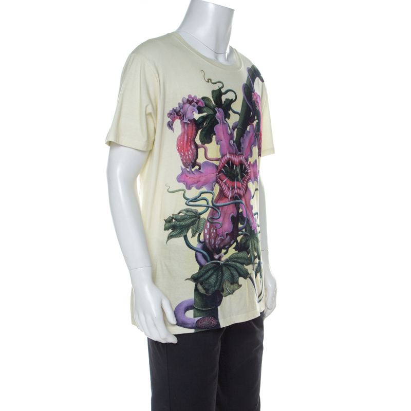 

Gucci Cream Carnivorous Plant Print Cotton T-Shirt