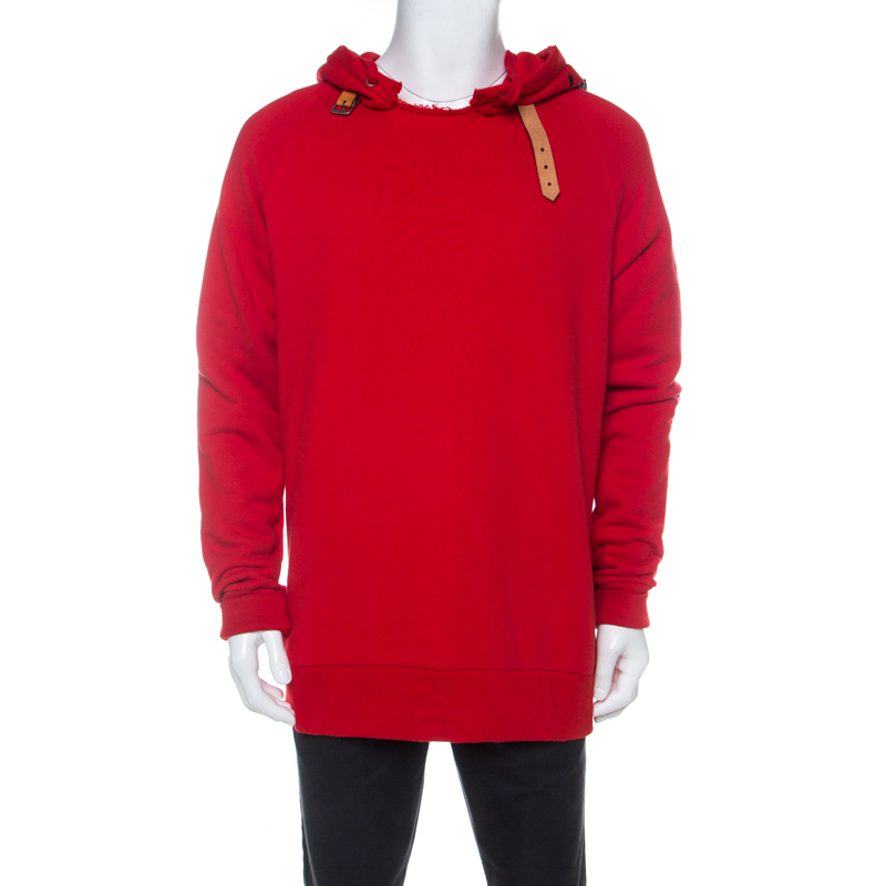 Pre Owned هودي غوتشي مزين إبزيم قطن جيرسيه و جلد أحمر M