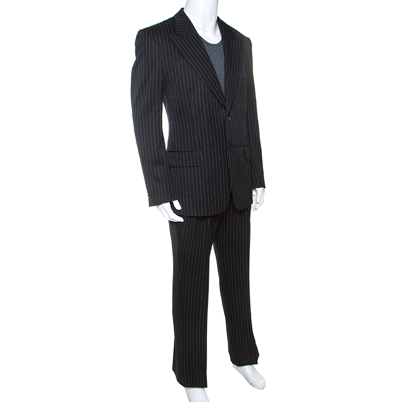 

Gucci Black Pinstripe Wool and Mohair Blend Regular Fit Suit