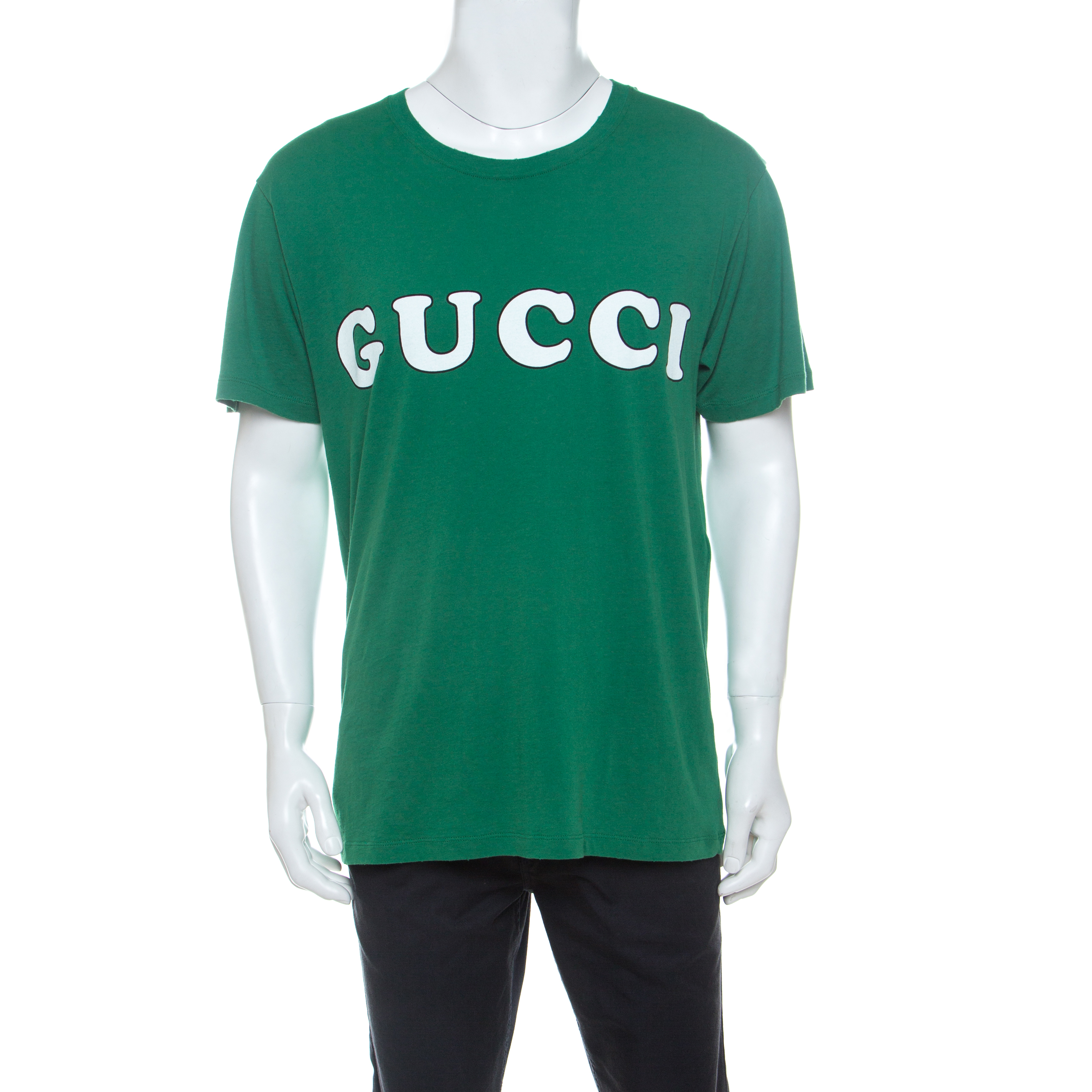 Gucci Green Baby Logo Print Cotton Distressed Detail T-Shirt M Gucci | TLC