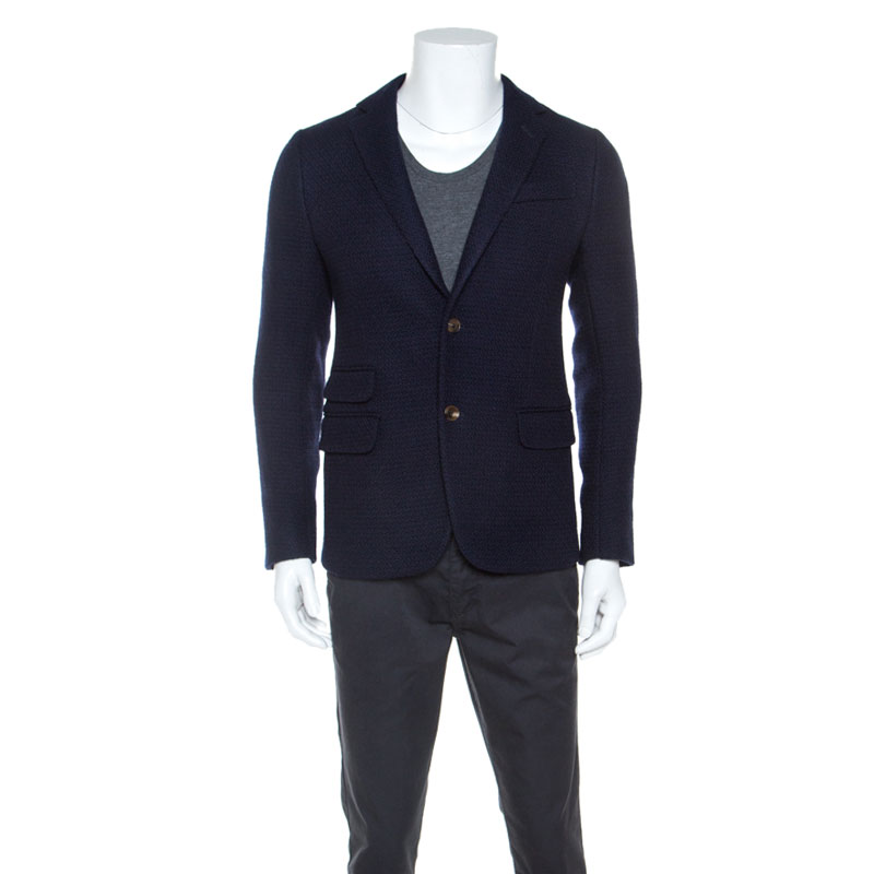 Gucci Navy Blue Wool Knit Regular Fit Blazer M