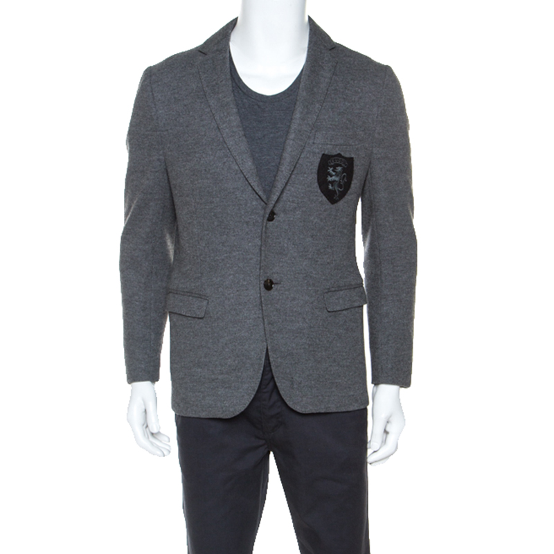 Gucci Grey Cashmere Blend Crest Detail Blazer L