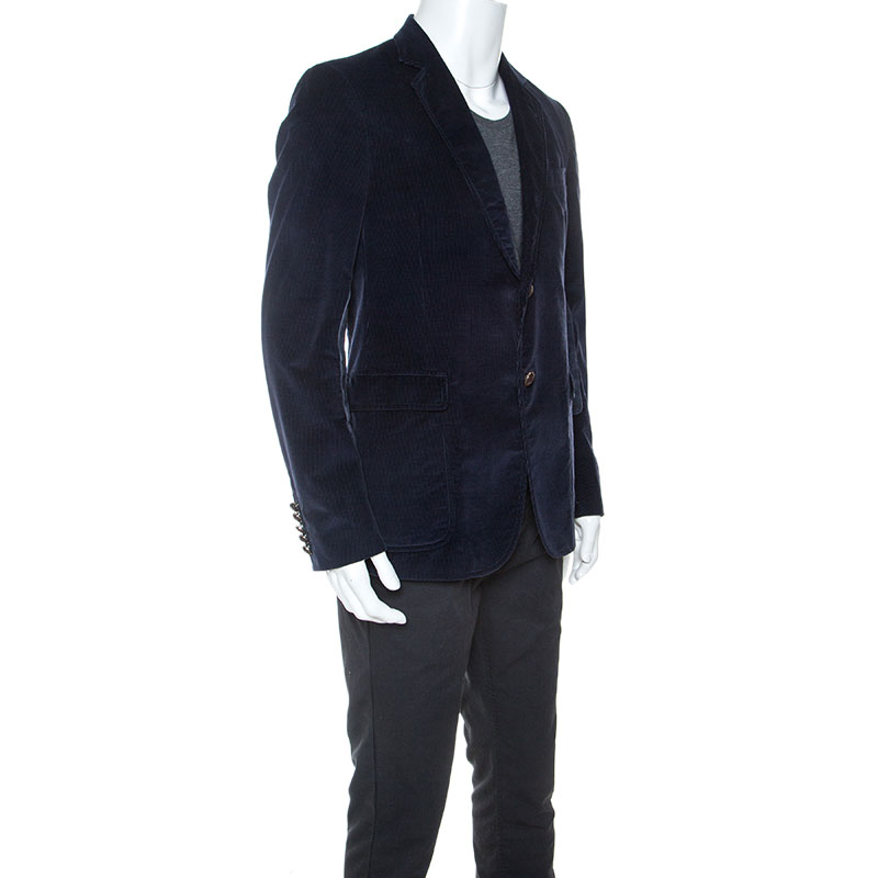 

Gucci Dark Blue Wood Button Detail Corduroy Blazer