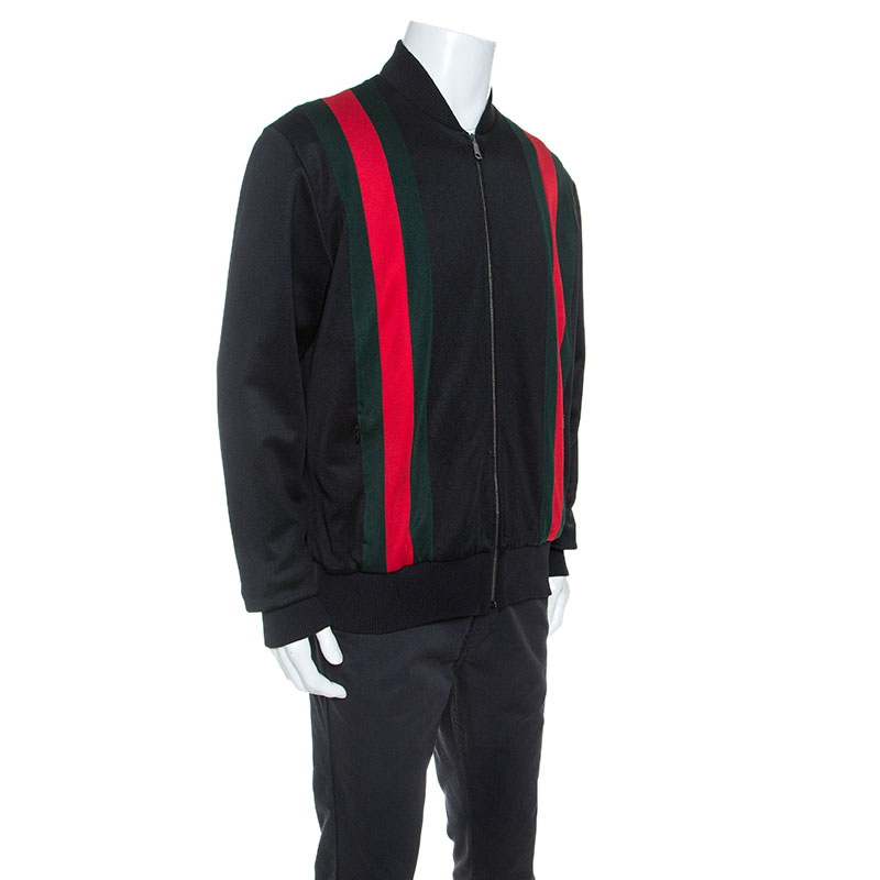

Gucci Black Classic Web Striped Jersey Technical Bomber Jacket