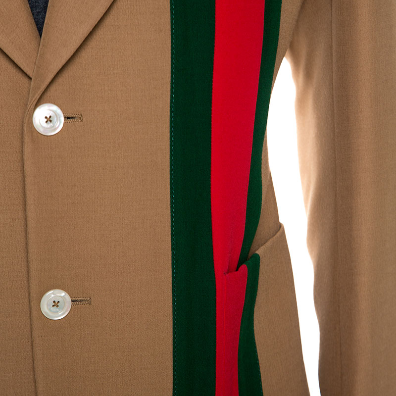 Gucci Camel Wool And Silk-Blend Web Striped Blazer XXL Gucci | TLC