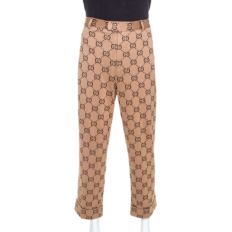 Gucci Beige Logo Monogram Patterned Jersey Trousers XXL