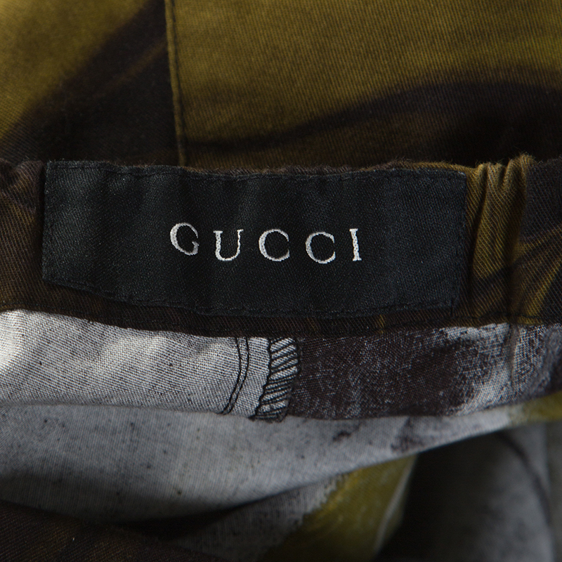 Gucci Olive and Black Printed Cotton Wide Leg Cargo Pants L Gucci