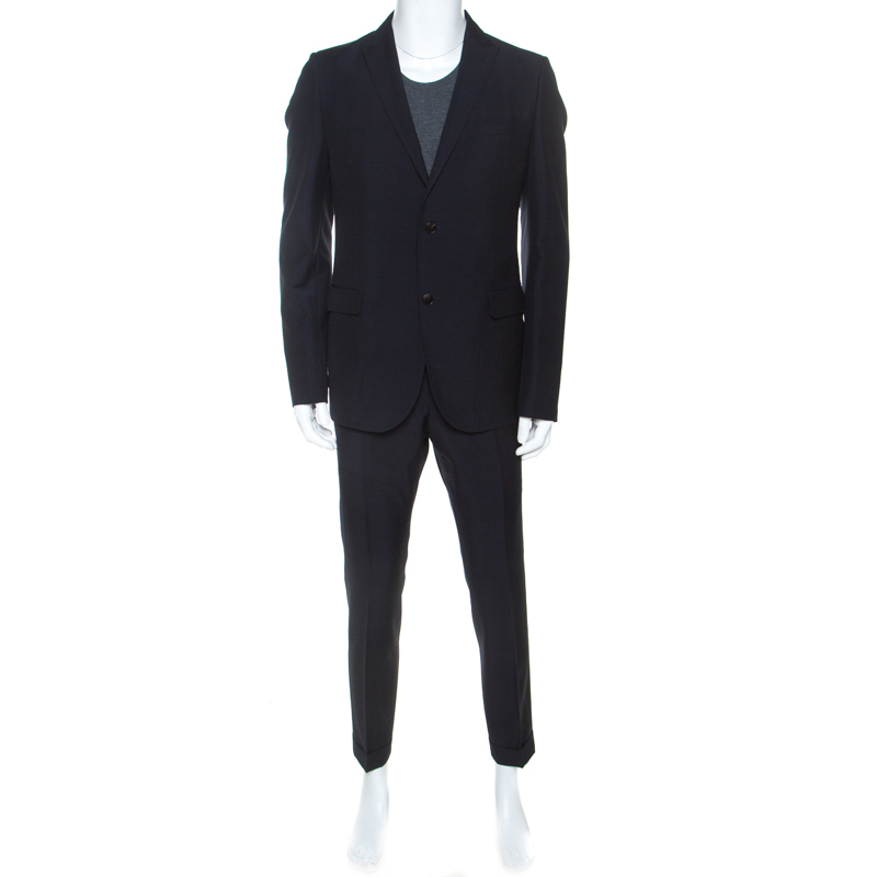 Gucci Navy Blue Wool Two Buttoned Tailored Suit XL