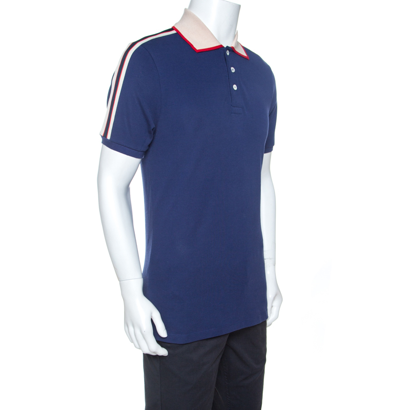 

Gucci Navy Blue Cotton Contrast Collar Polo T-Shirt