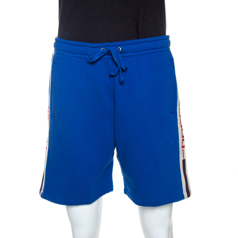Gucci Blue Knit Logo Web Trimmed Shorts 