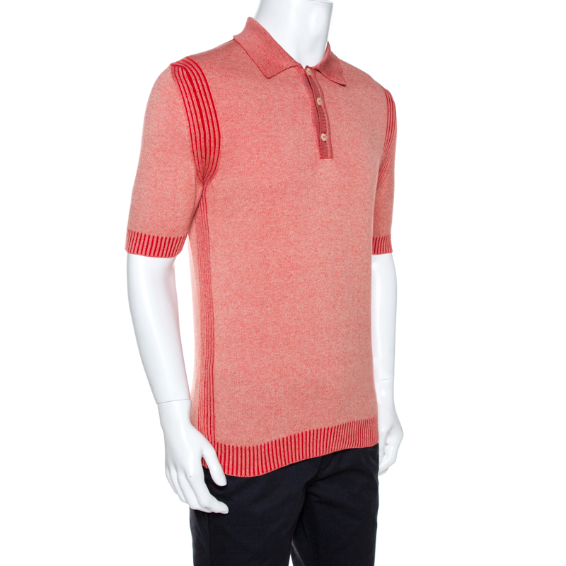 

Gucci Red Knit Washed Out Effect Polo T-Shirt