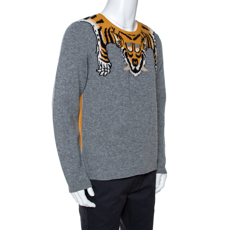 

Gucci Grey Tiger Intarsia Wool Crewneck Sweater
