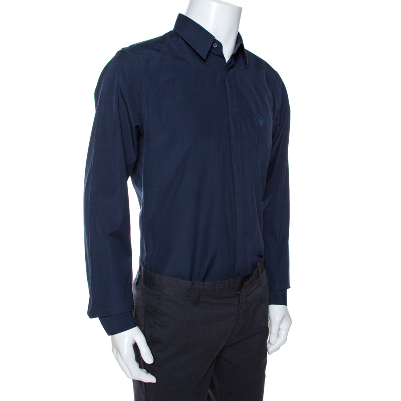 

Gucci Midnight Blue Cotton Long Sleeve Classic Fit Shirt, Navy blue