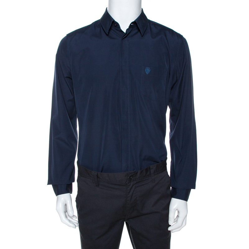 Gucci Midnight Blue Cotton Long Sleeve Classic Fit Shirt XL
