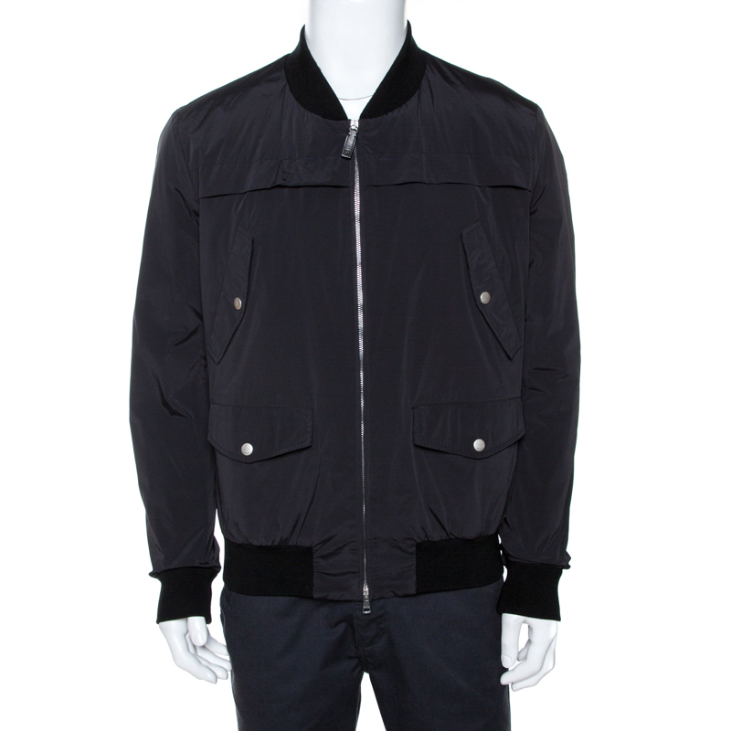 Gucci Black Web Detail Zip Front Bomber Jacket XL