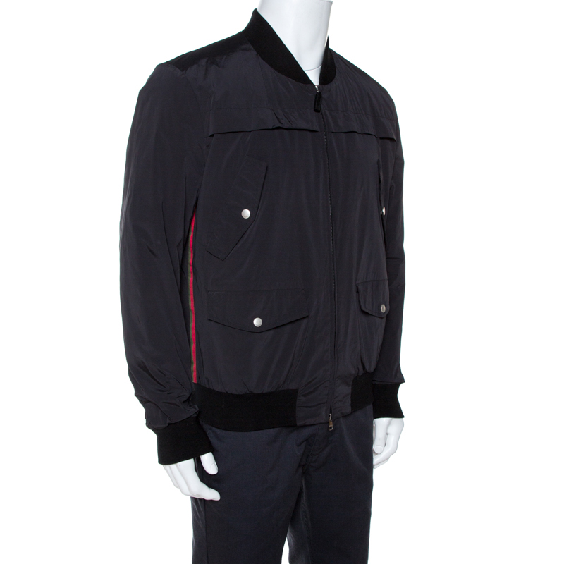

Gucci Black Web Detail Zip Front Bomber Jacket