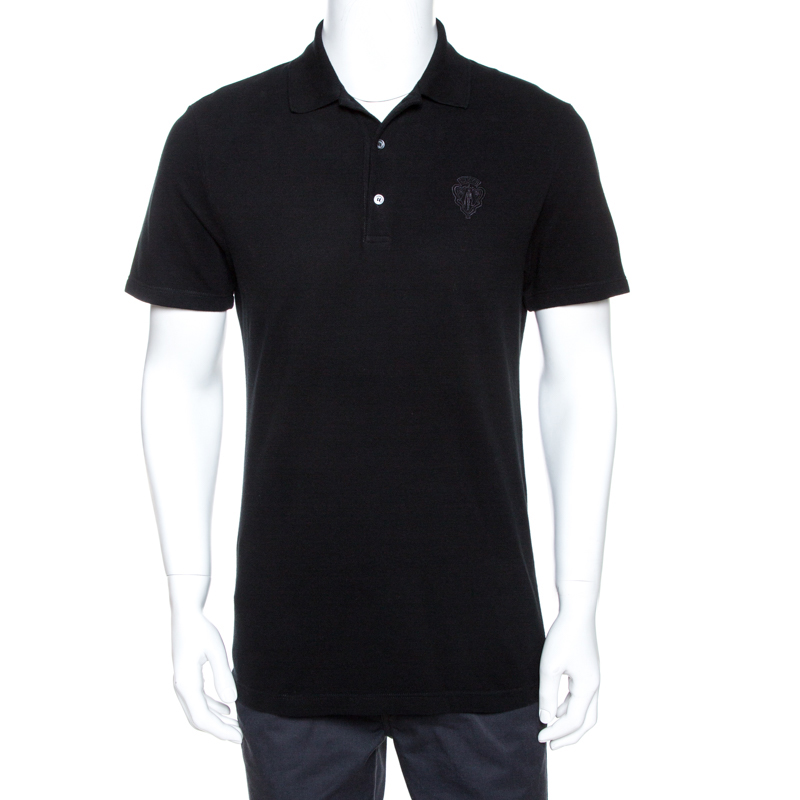 Pre-owned Gucci Black Logo Embroidered Cotton Pique Polo T-shirt L