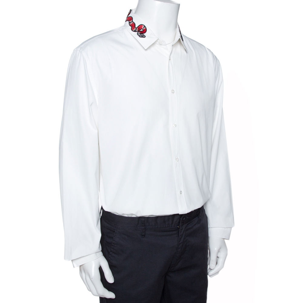 

Gucci White Cotton Snake Embroidered Collar Duke Shirt