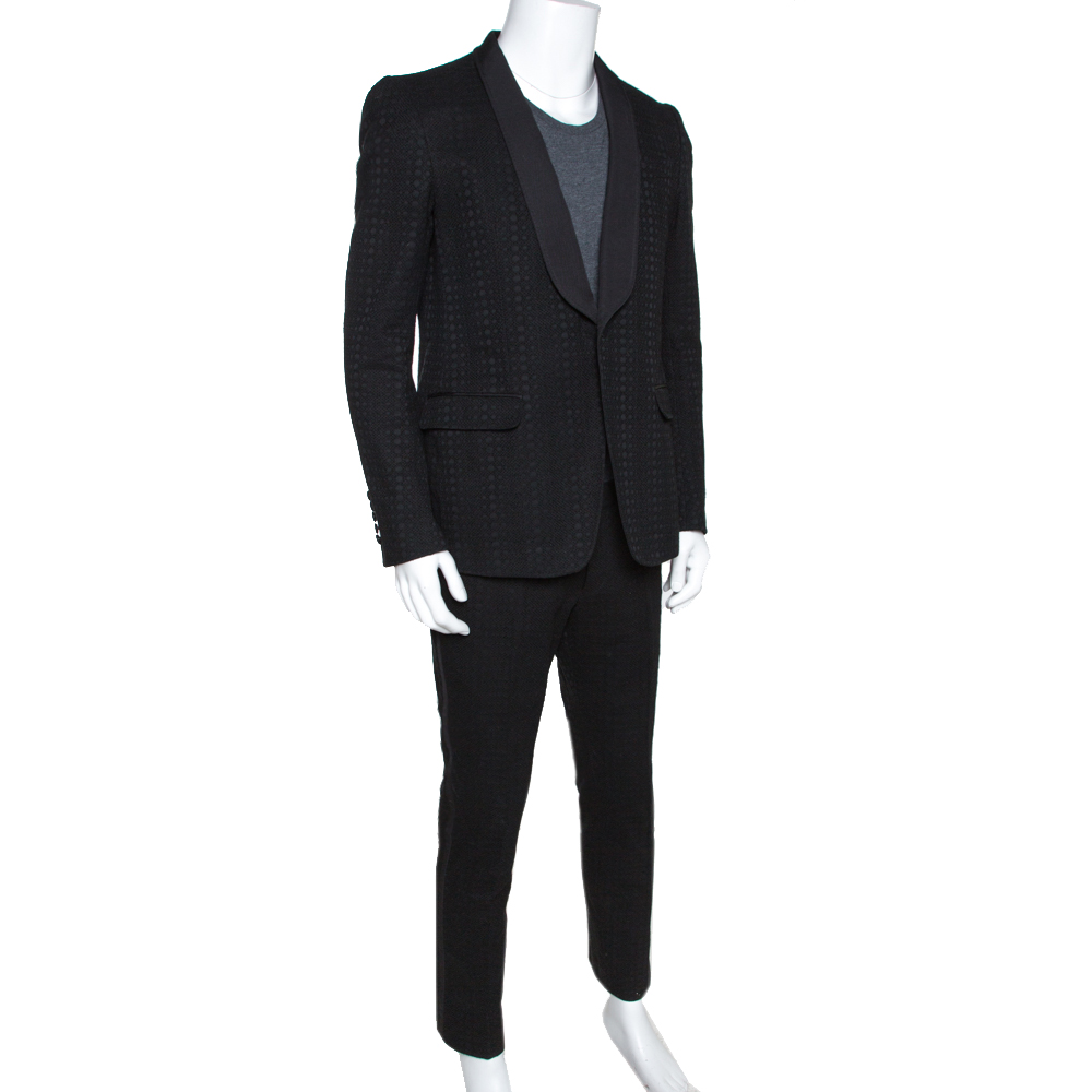 

Gucci Black Embroidered Cotton Jacquard Tailored Tuxedo Suit