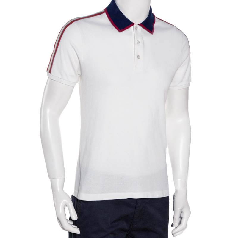 

Gucci White Cotton Pique Contrast Stripe Detail Polo T Shirt