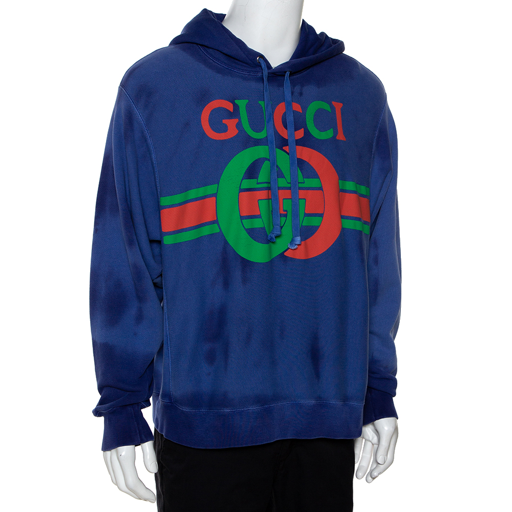 

Gucci Purple Logo Print Cotton Washed Effect Hooded Sweatshirt