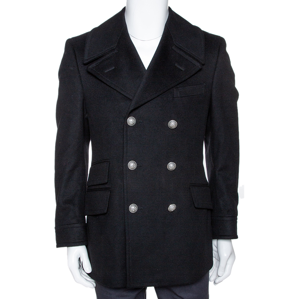 Gucci Black Felt Wool Double Breasted Coat S Gucci TLC