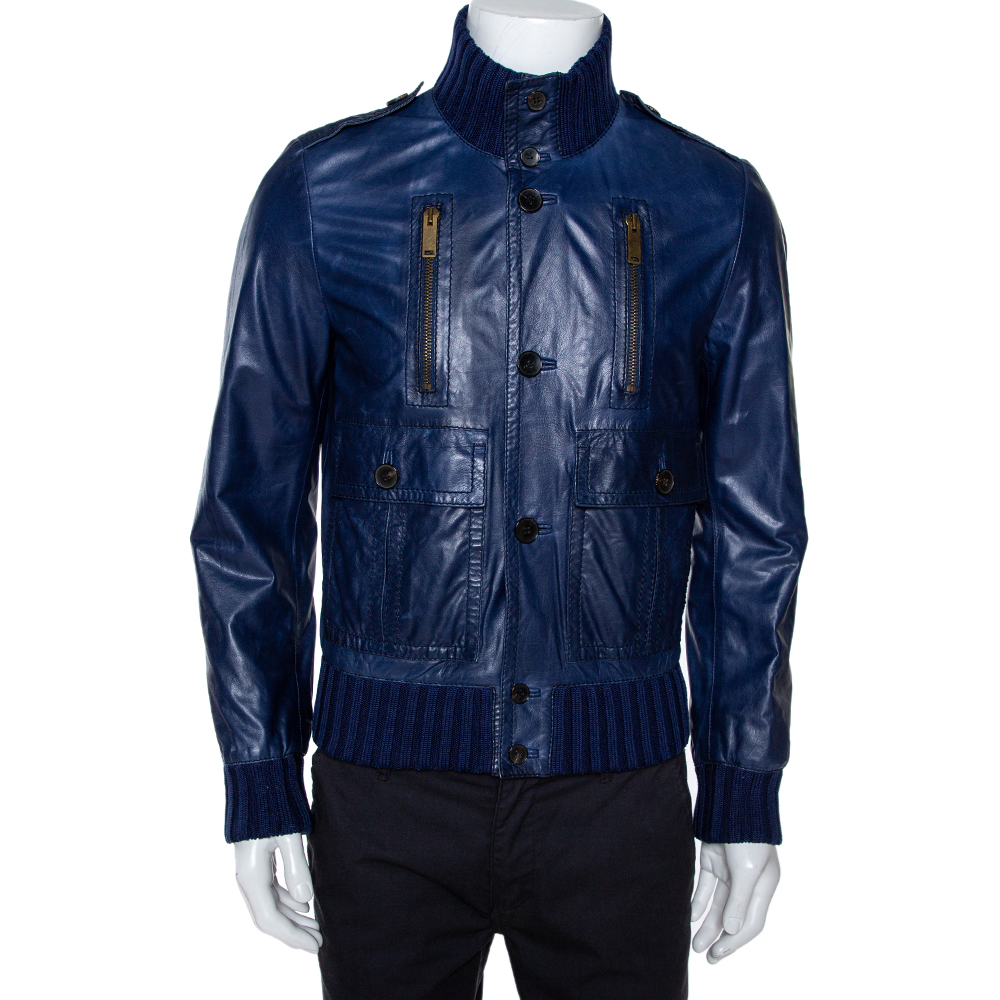 gucci blue leather jacket
