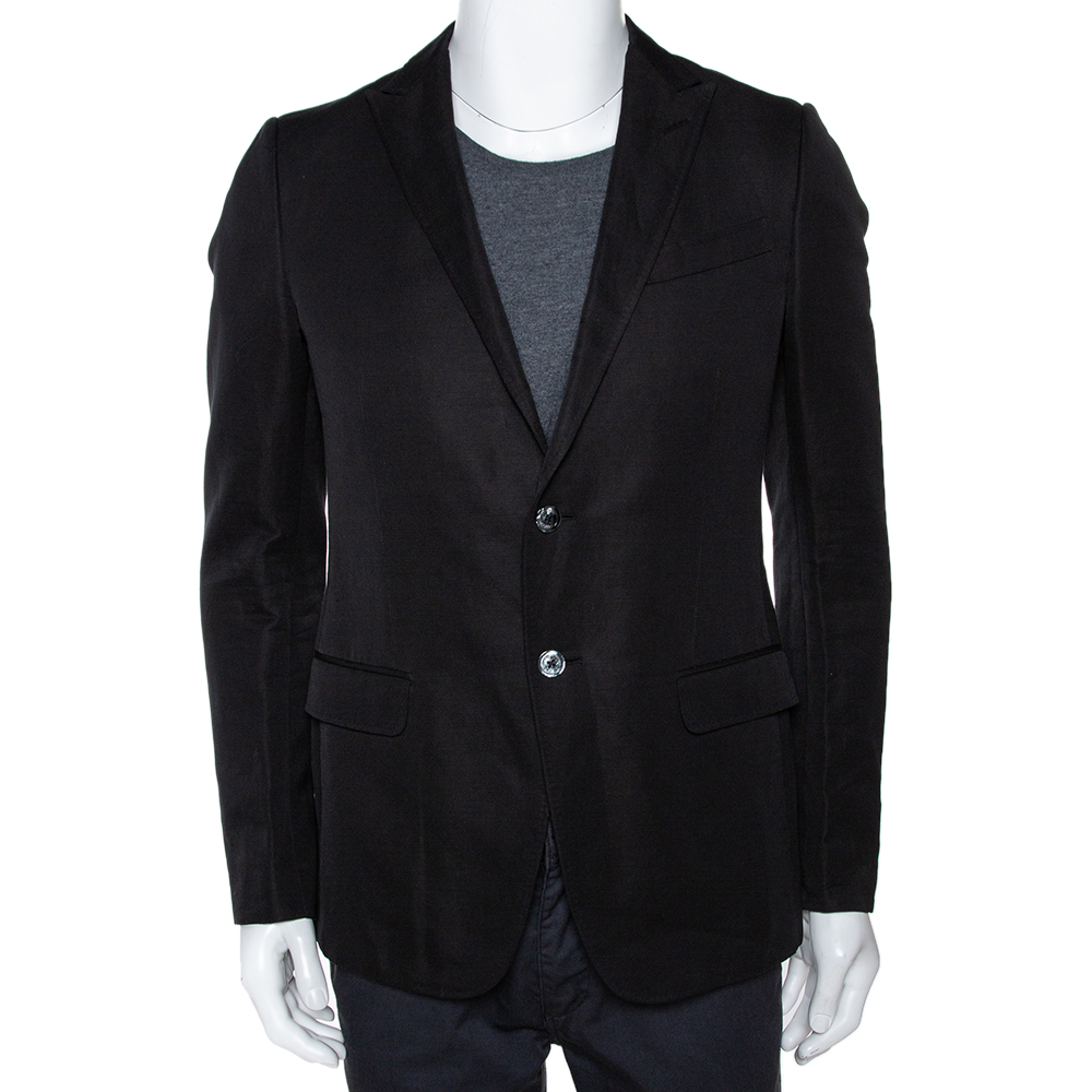 Gucci Black Cotton Lino Blend Two Buttoned Jacket M