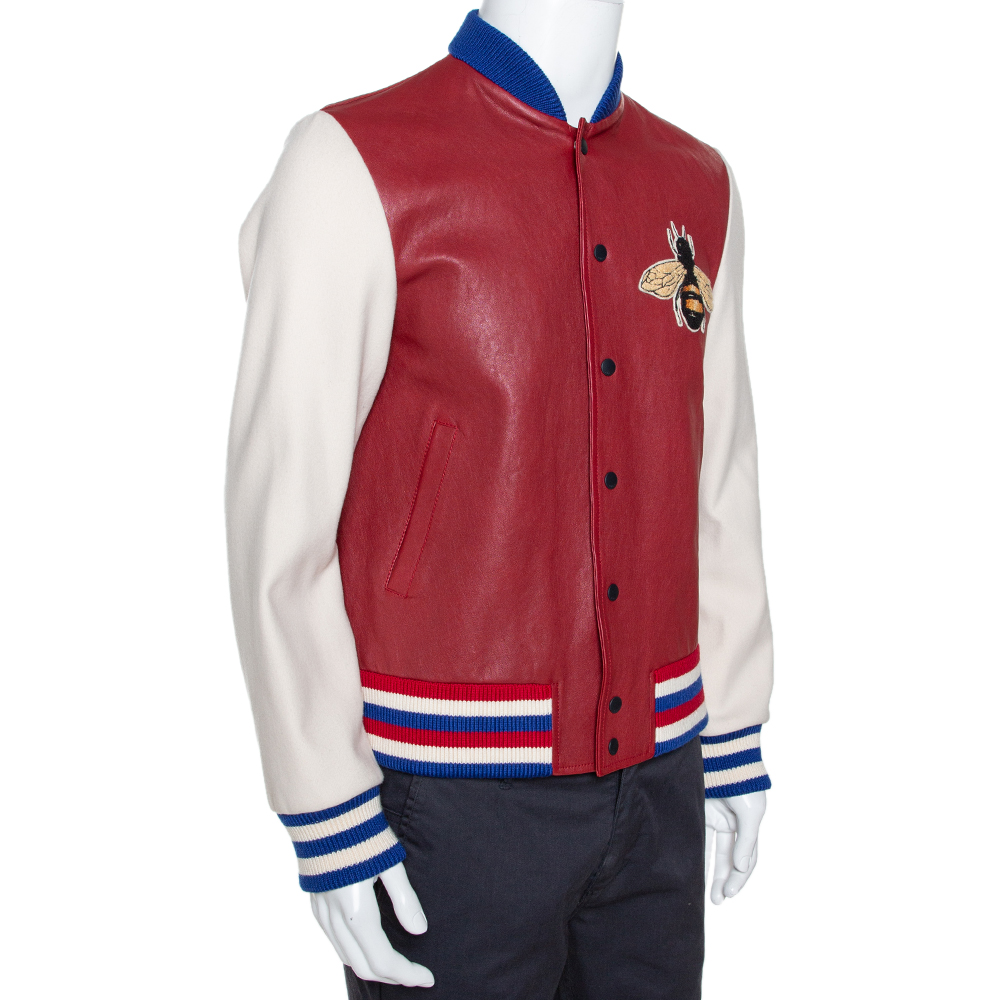 

Gucci Burgundy Leather 'Blind for Love' Varsity Bomber Jacket