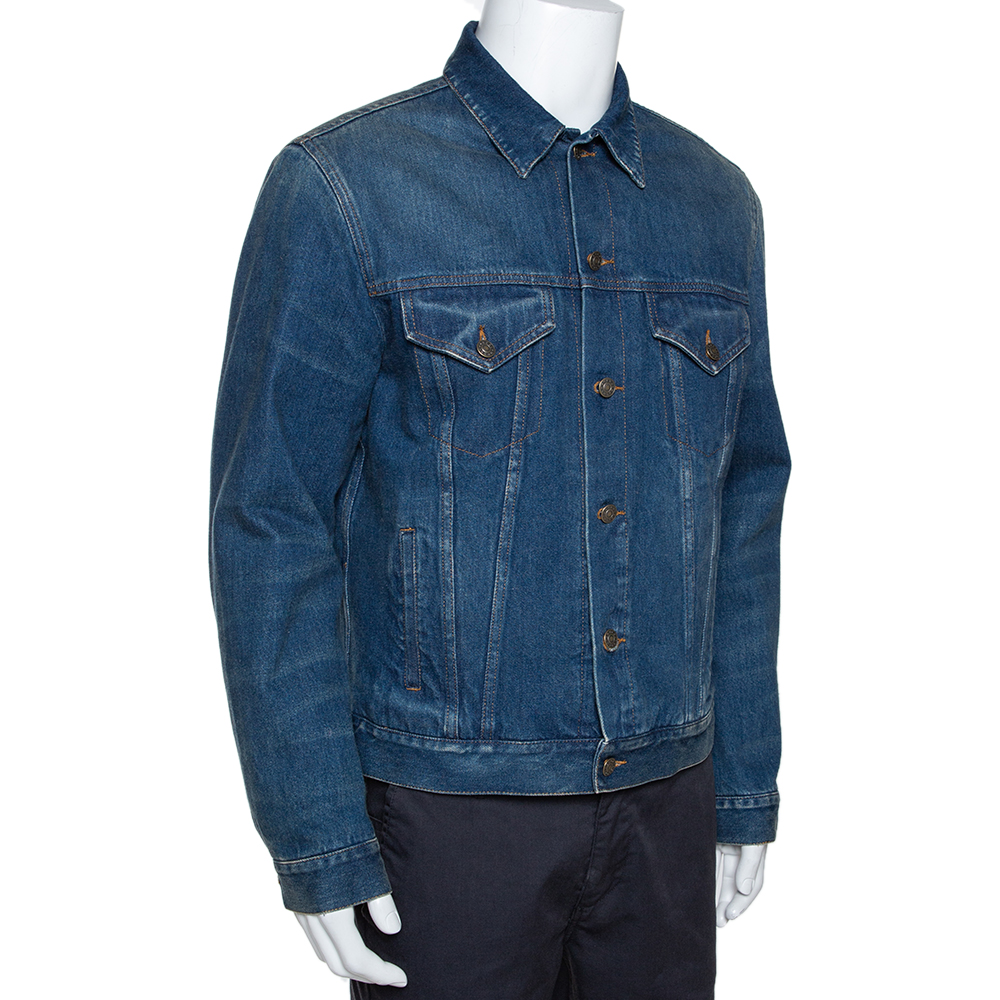 

Gucci Blue Denim & Plaid Lined Embroidered Detail Jacket