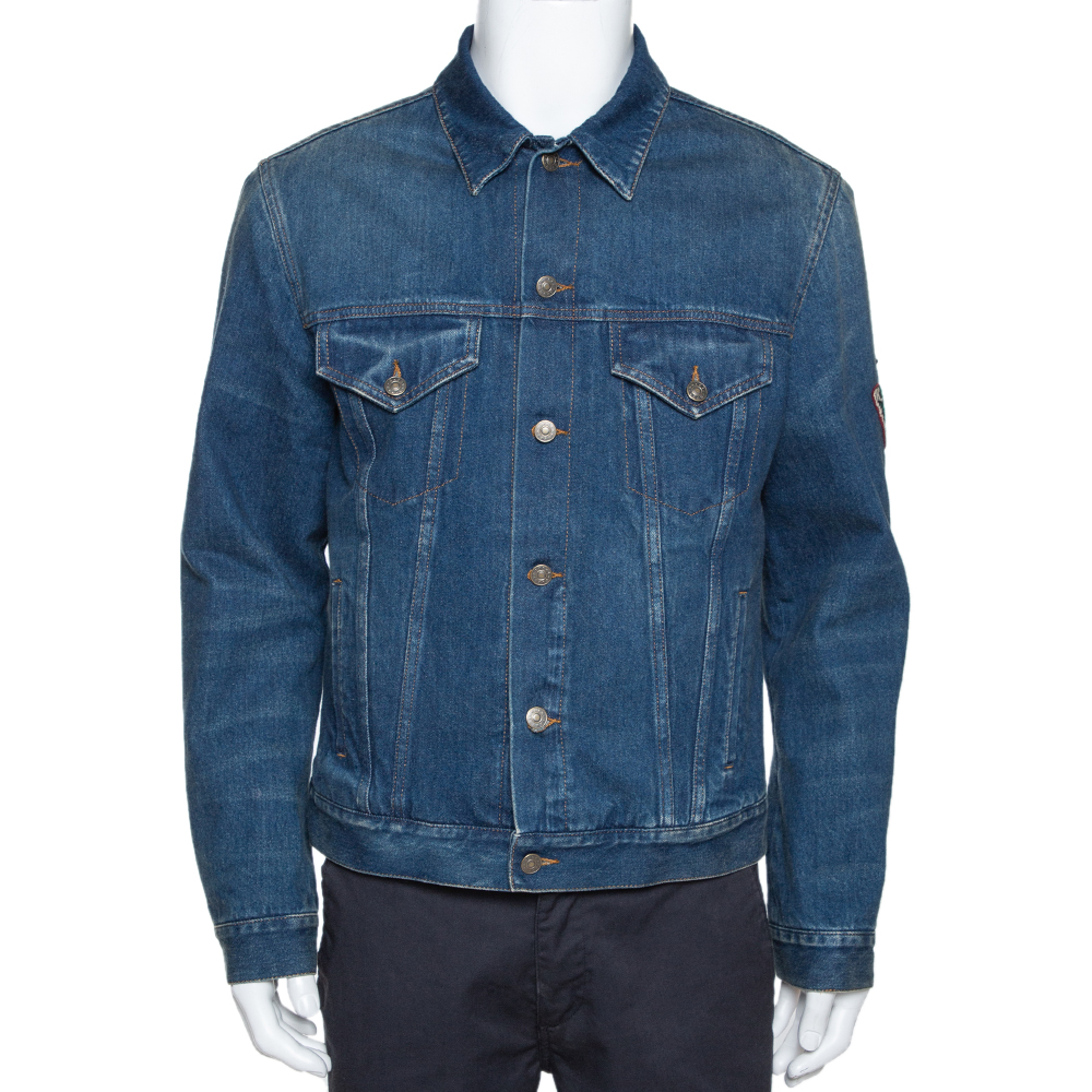 Jumbo GG denim jacket in blue and ivory | GUCCI® US