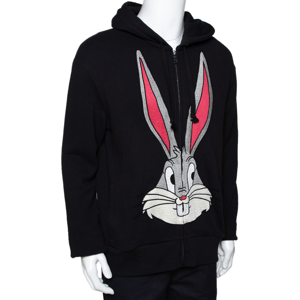 

Gucci Black Bugs Bunny Embroidered Cotton Zip Up Sweatshirt