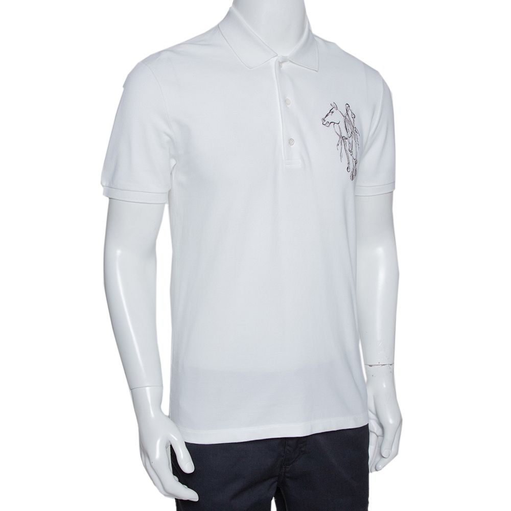 

Gucci White Horse Embroidered Cotton Slim Fit Polo T-Shirt