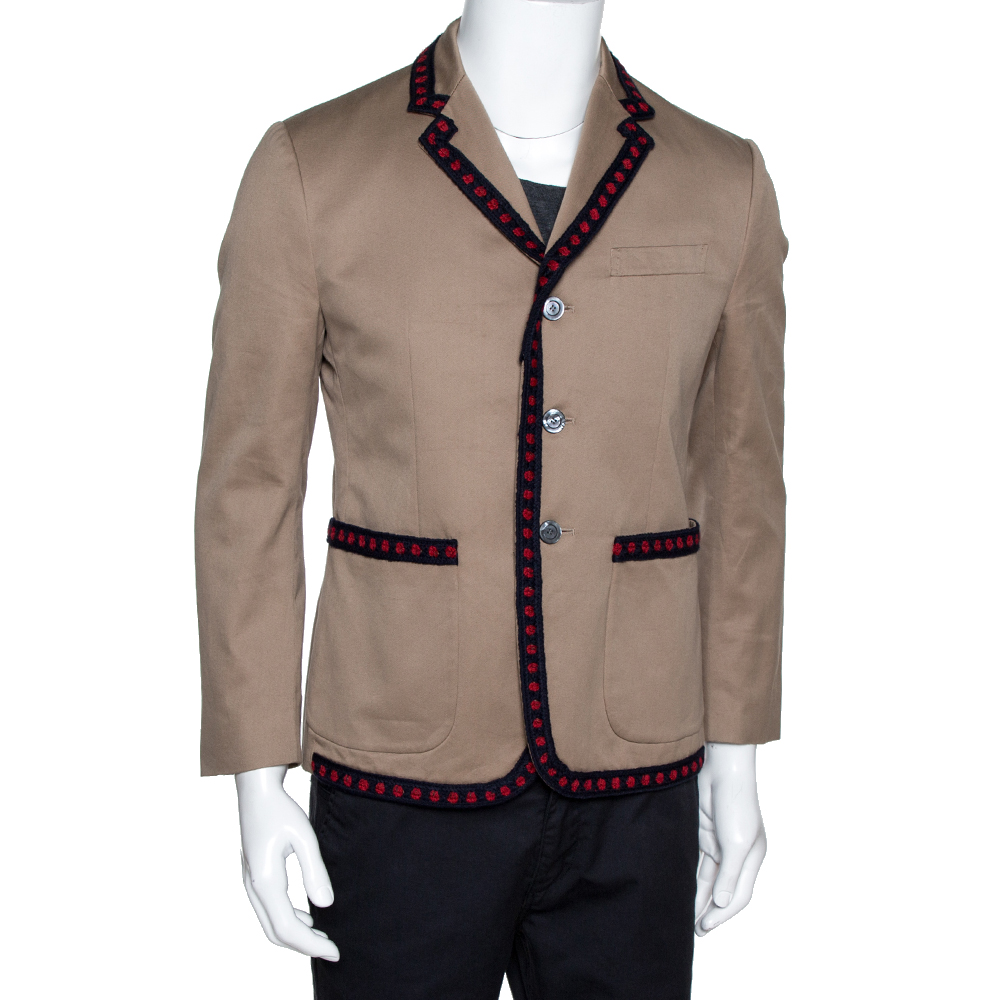 

Gucci Beige Cotton Crochet Trim Three Buttoned Jacket