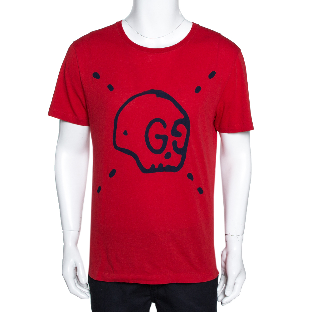 Gucci Red Ghost Print Cotton Crew Neck T-Shirt S