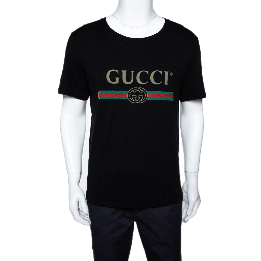 Gucci Black Vintage Logo Print Washed Cotton Oversized T-Shirt S Gucci ...