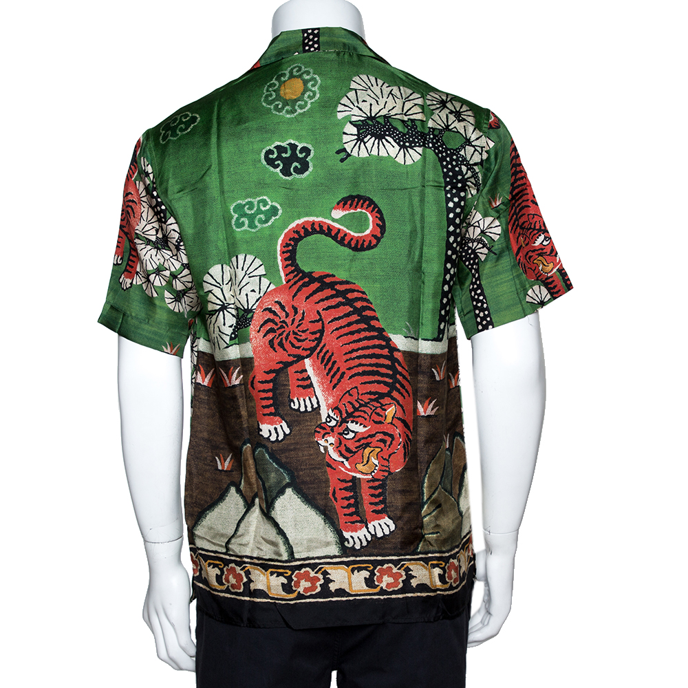 musikalsk Gøre husarbejde Mere end noget andet Gucci Green Bengal Tiger Print Silk Bowling Shirt XS Gucci | TLC